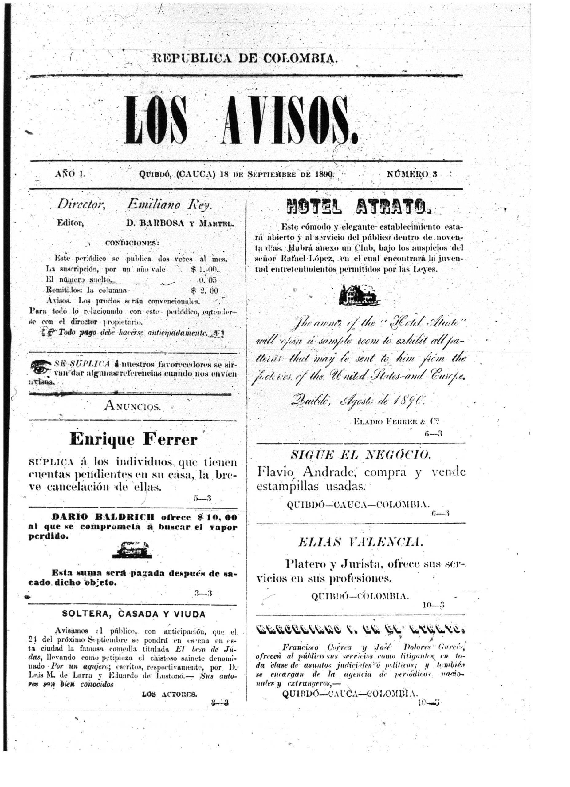 Los Avisos 1890-1891