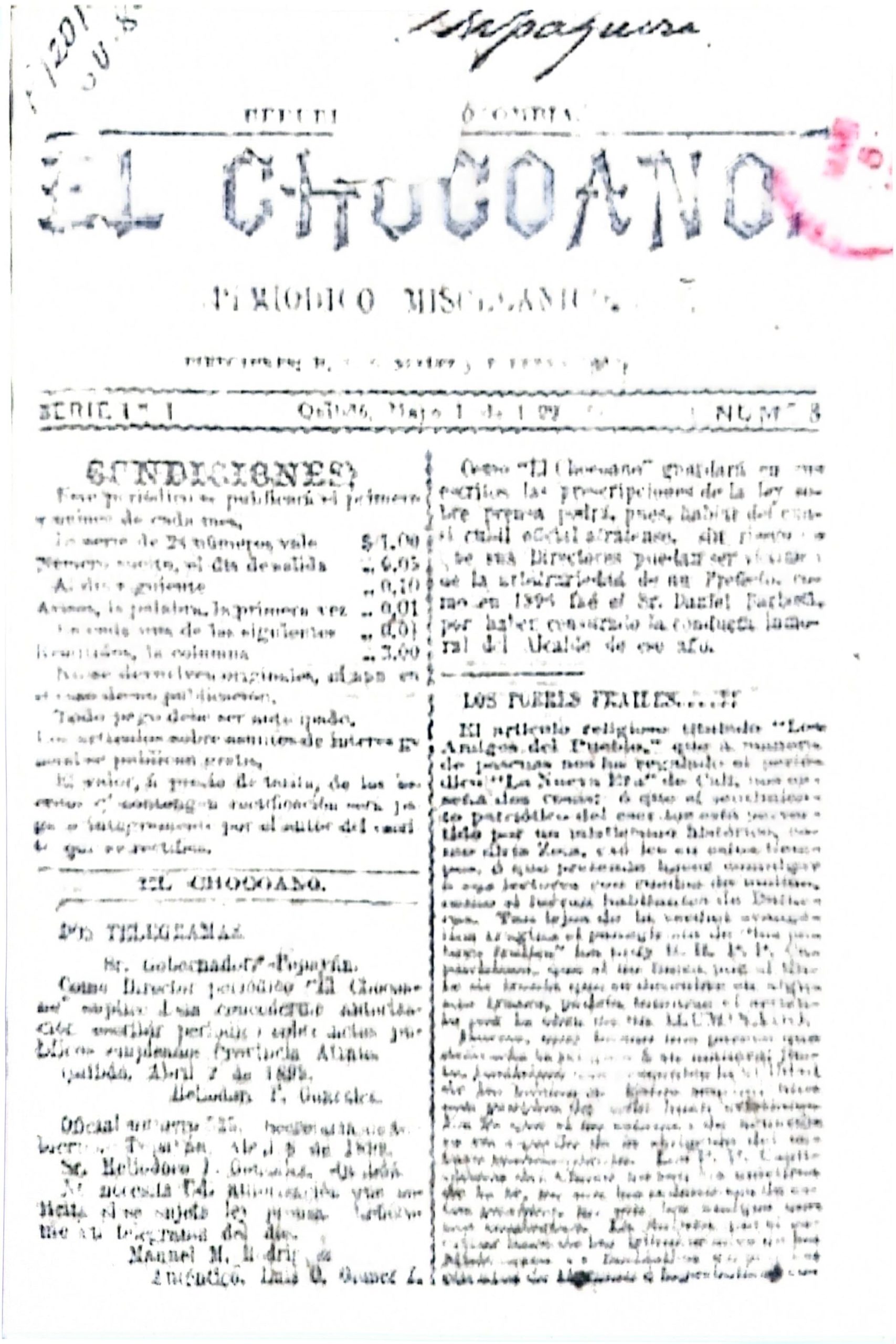 El Chocoano :periódico misceláneo 1890